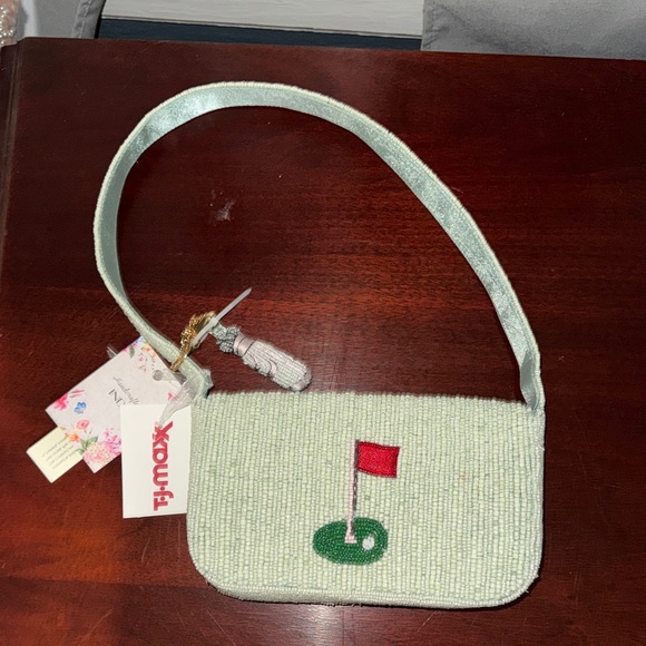 Mint Green Beaded Shoulder Bag with Pink Golf Cart Accent - Picture 3 of 4